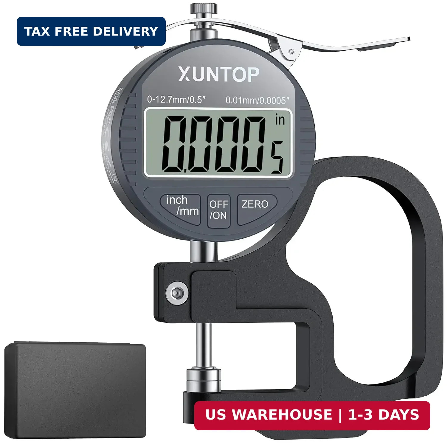 XUNTOP Digital Thickness Gauge 0.5inch/0.0005inch(12.7mm/0.01mm) Thickness Meter