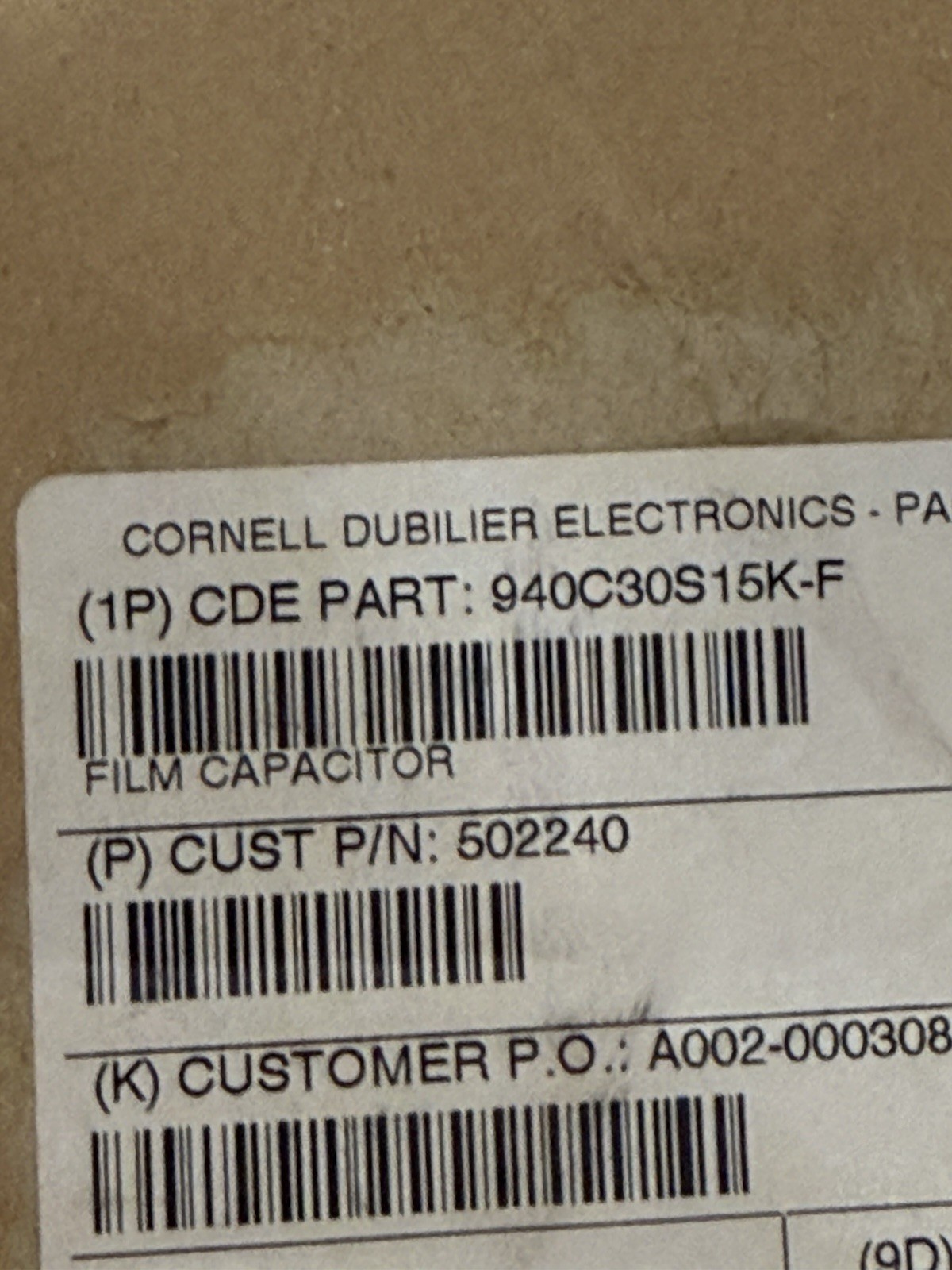 Cornell Dubilier Power Film Capacitor 940C30S15K-F NEW QTY 25 PCS