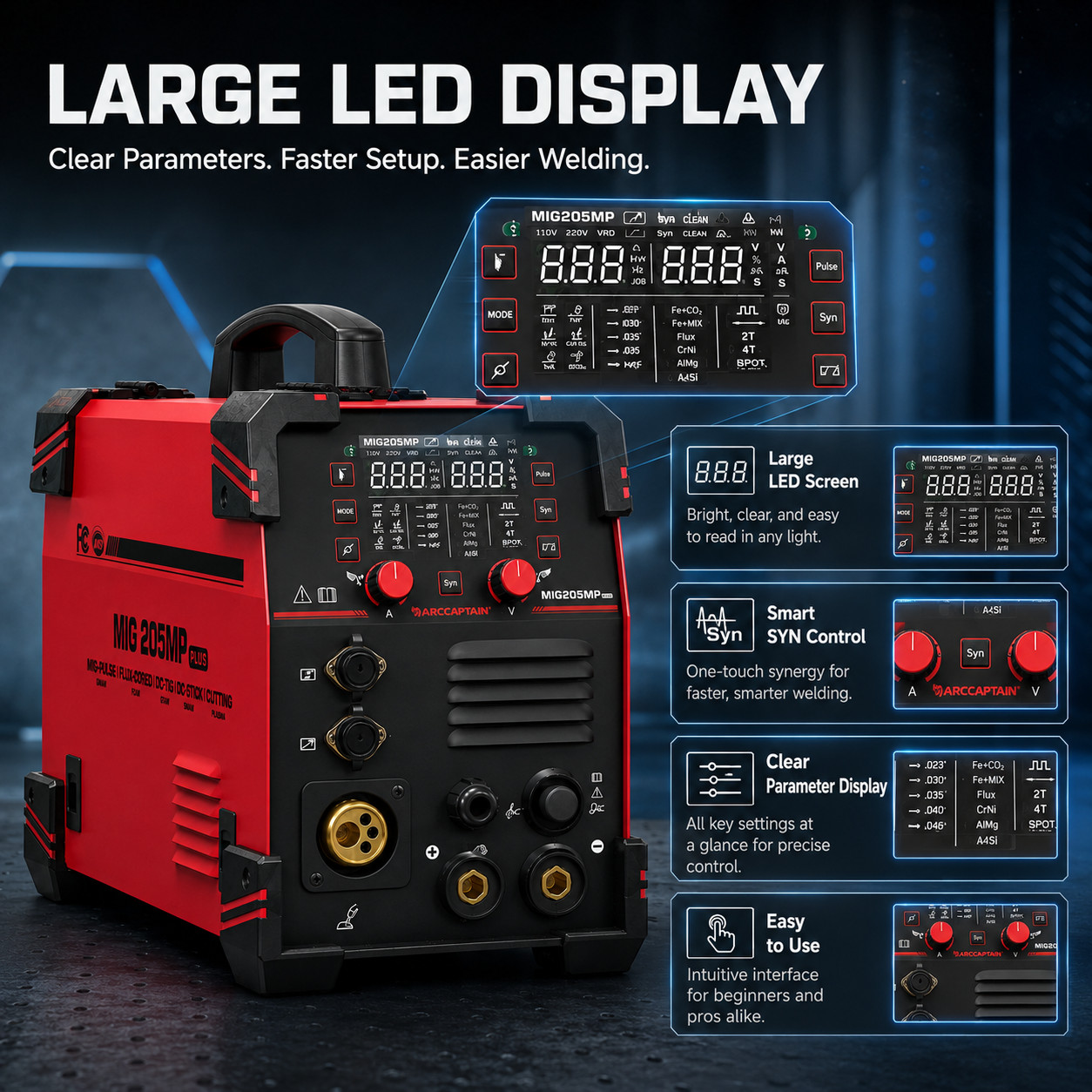 2026 ARCCAPTAIN MIG205MP PLUS 9-in-1 Multi-Process Welder & Plasma Cutter – 205A