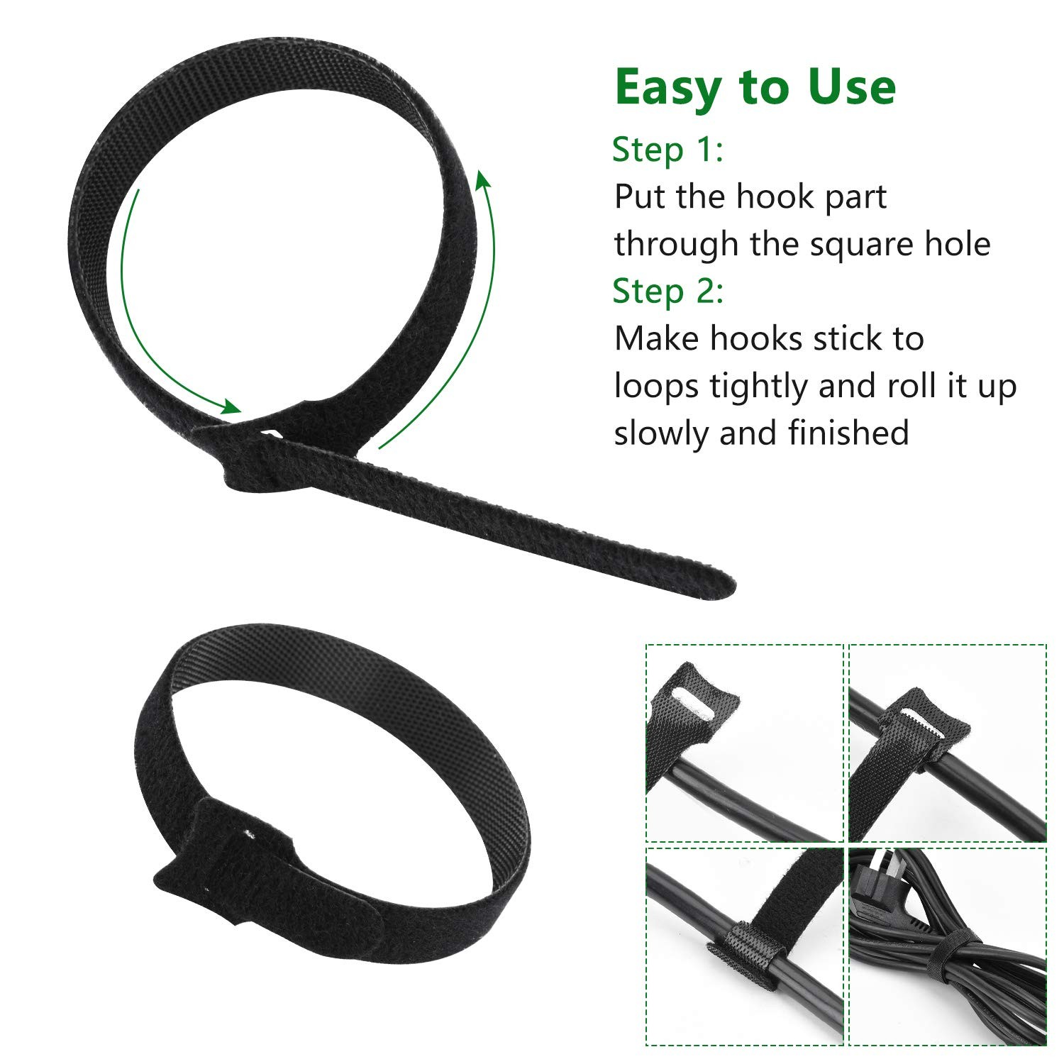 OneLeaf 60Pcs Reusable Cable Ties with Hook and Loop, 3 Sizes Wire Ties