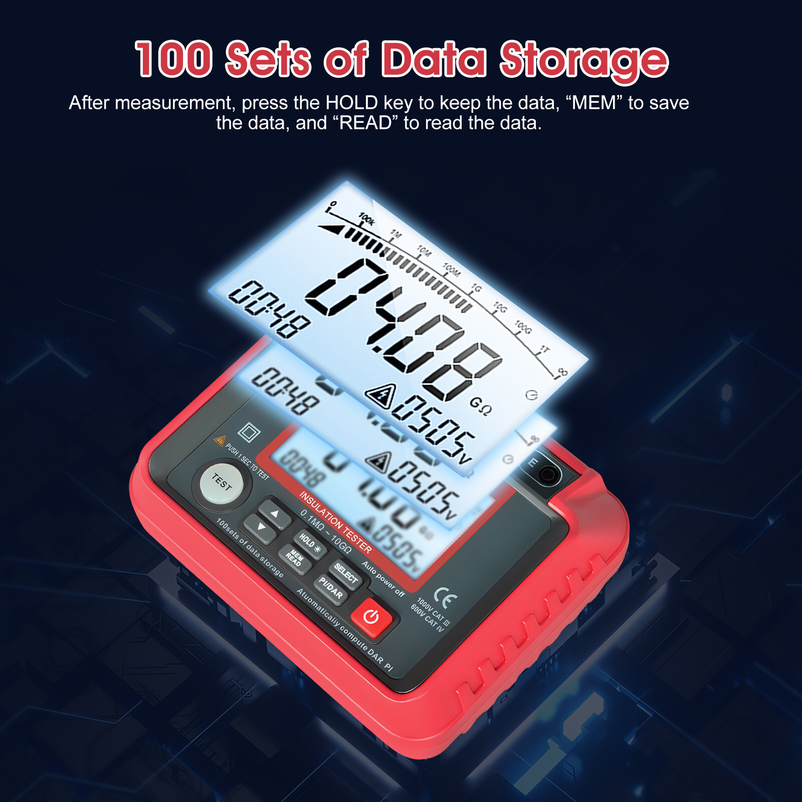 Digital Insulation Resistance Tester 20GΩ MegOhmMeter 50V-1000V Insulation Meter