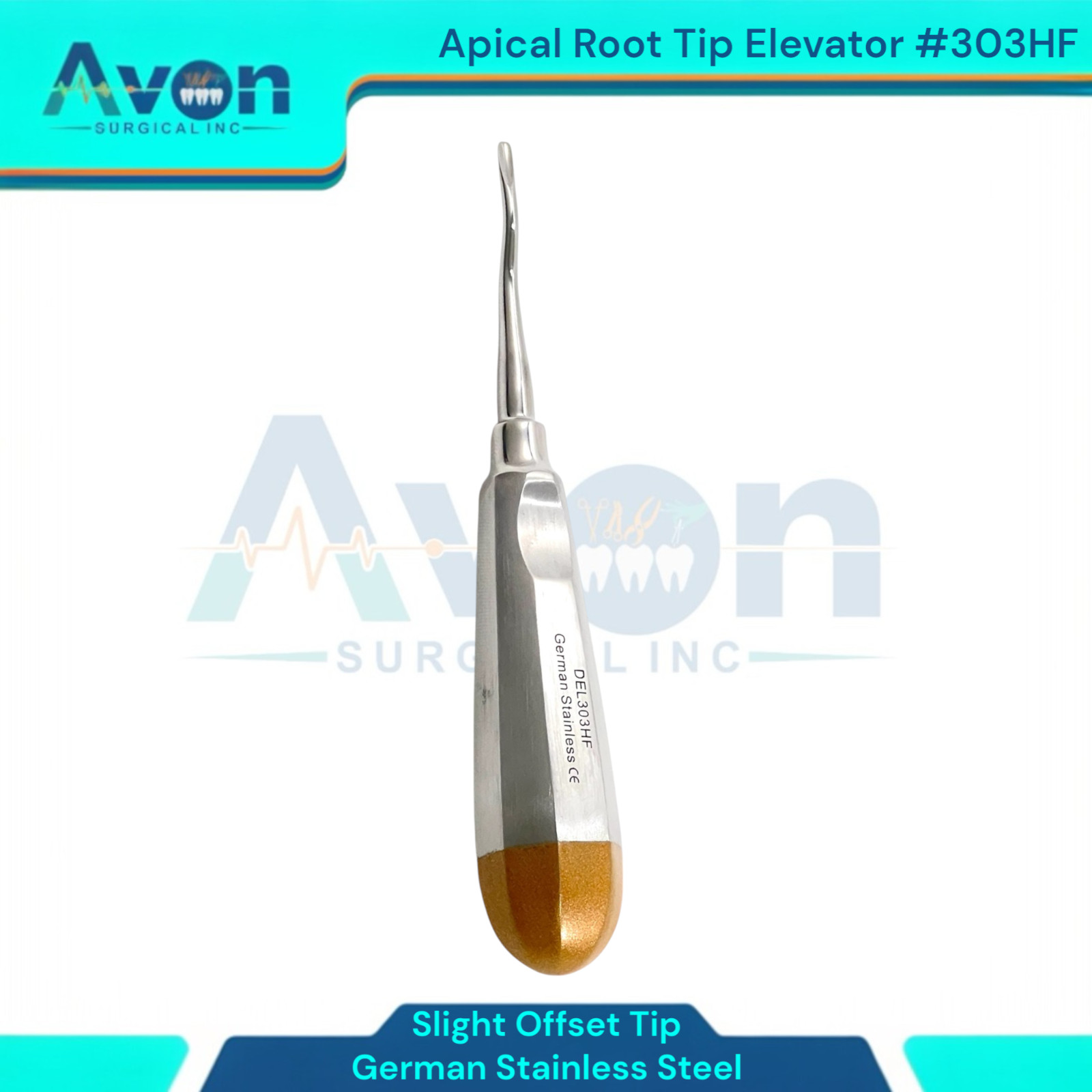 Apical Root Tip Tooth Extraction Elevator, Slight Offset Gouge Tip, #303HF