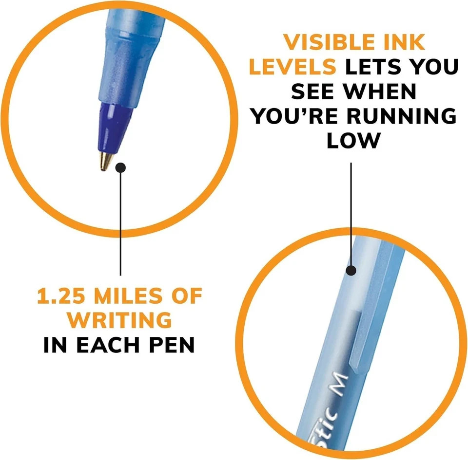 10-Count Pack BIC Round Stic Xtra Life Blue Ballpoint Pens, Medium Point (1.0mm)