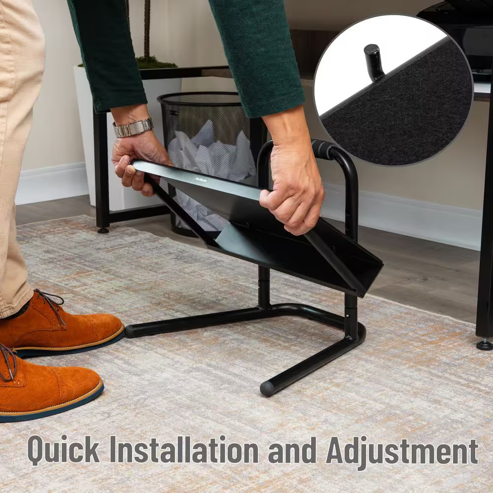Black Adjustable Foot Stool Ergonomic Foot Rest under Desk at Work 14.25 In. W