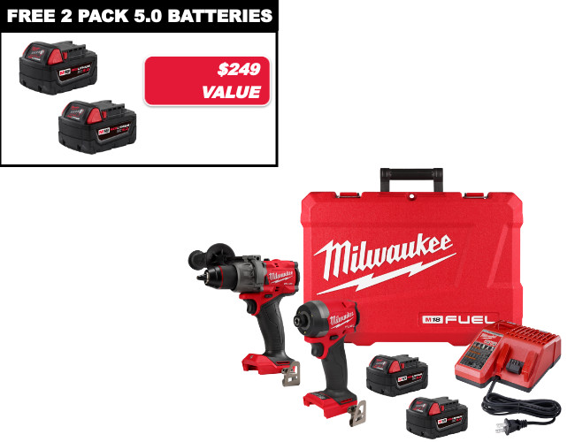 Milwaukee 3697-22X5 M18 FUEL 18V 2-Tool Cordless Combo Kit w/ 5AH Battery 2 PK