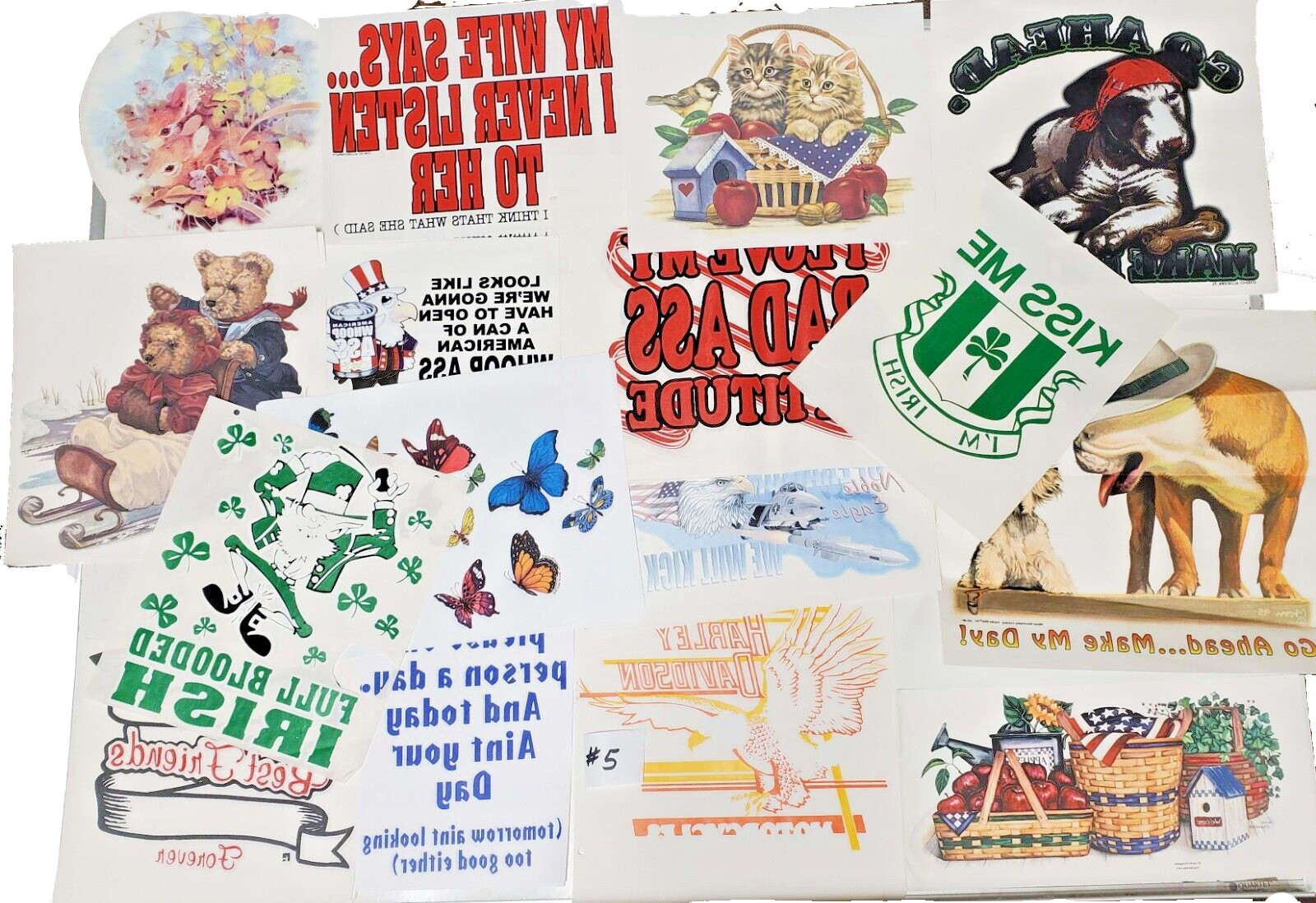 VINTAGE IRON ON TRANSFER LOT # 5 70S 80S T SHIRT transfers 60 or more per lot.