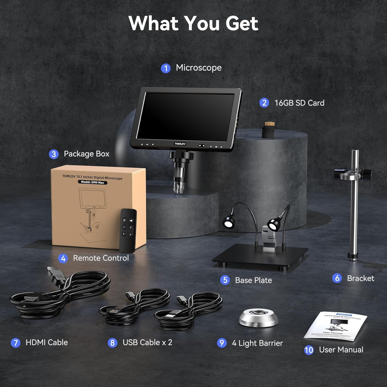TOMLOV 10.1 Inches Digital Microscope – Model: DM9 Max, 64GB