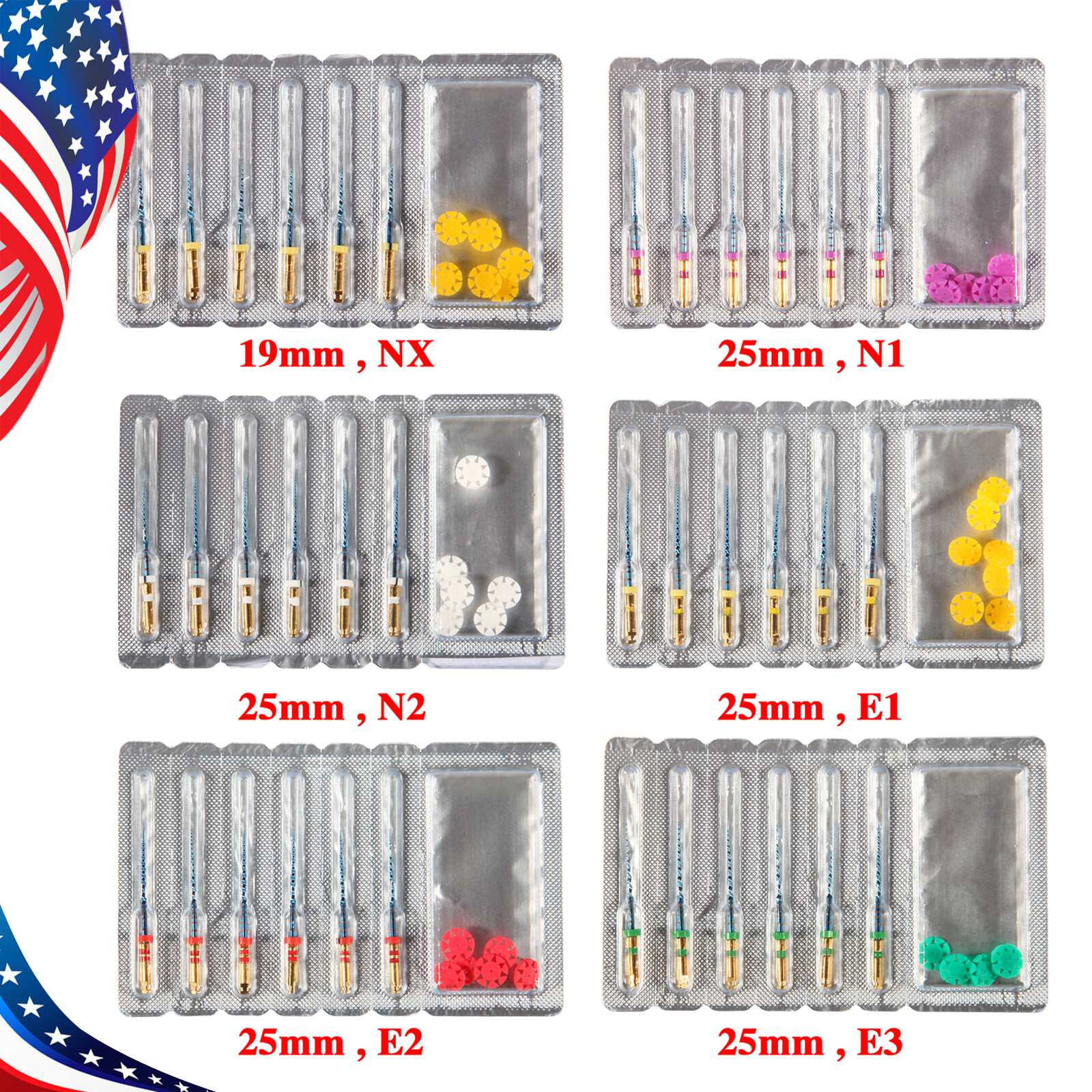 6Pcs/pack Dental Endo Rotary Files Gold Taper NITI Root Canal Files 19/25MM FXA