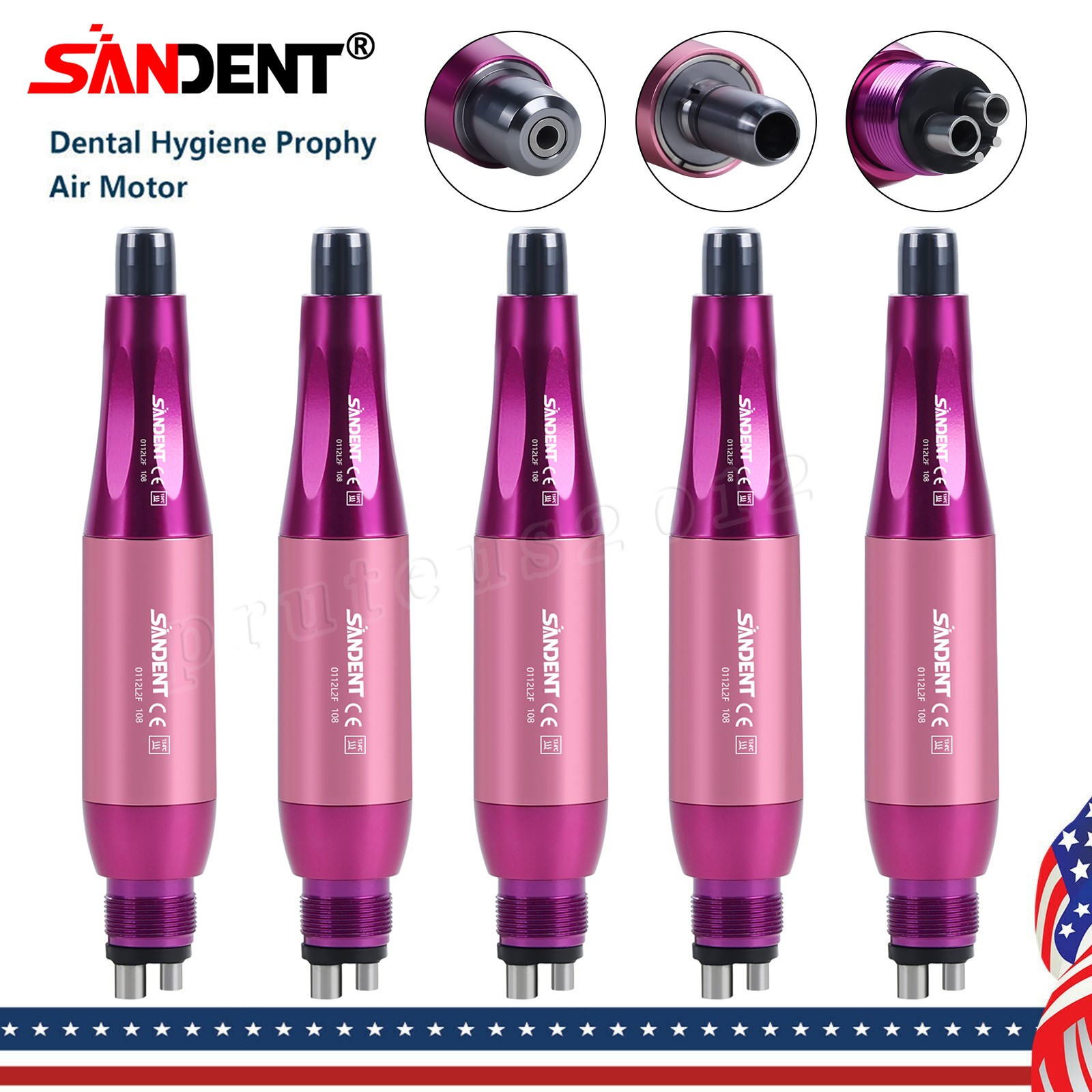 1-5* Dental Hygiene Prophy Handpiece Air Motor 4Holes 4:1 Nose Cone 360°Swivel