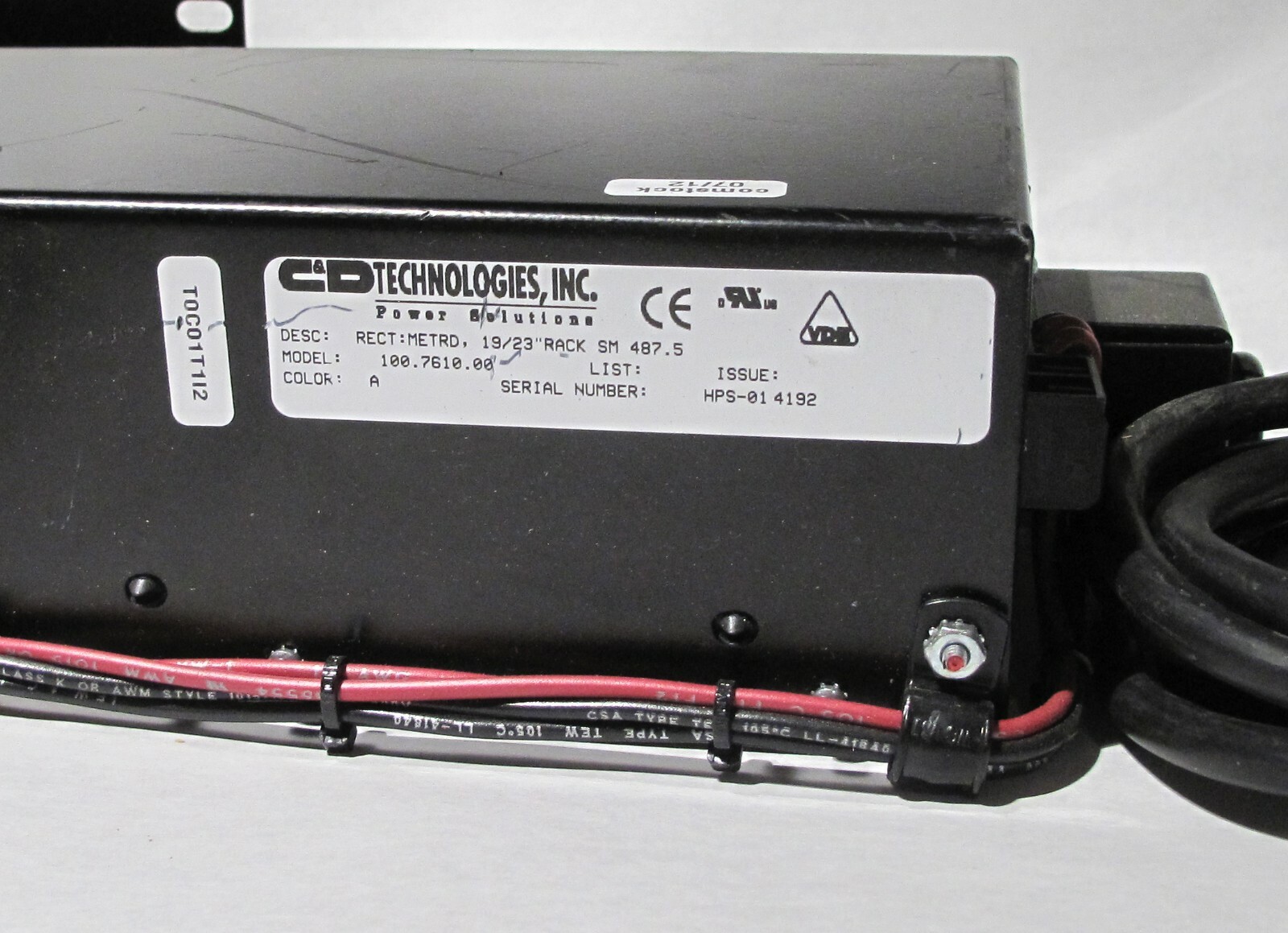 C&D Technologies SM48 7.5 RACK MOUNT Rectifier Model 100.7610.00