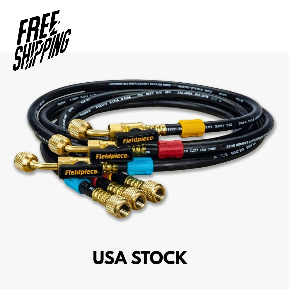 Fieldpiece HR3B Ball Valve Refrigerant Hose Set 3-Pack 1/4″ x 1/4″ 5ft Color Tag