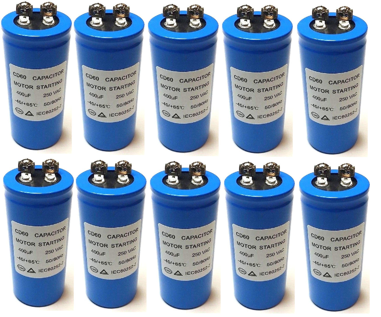 400uF 250V AC (10x) MOTOR STARTING CAPACITOR CD60 50x100mm Screw Terminal
