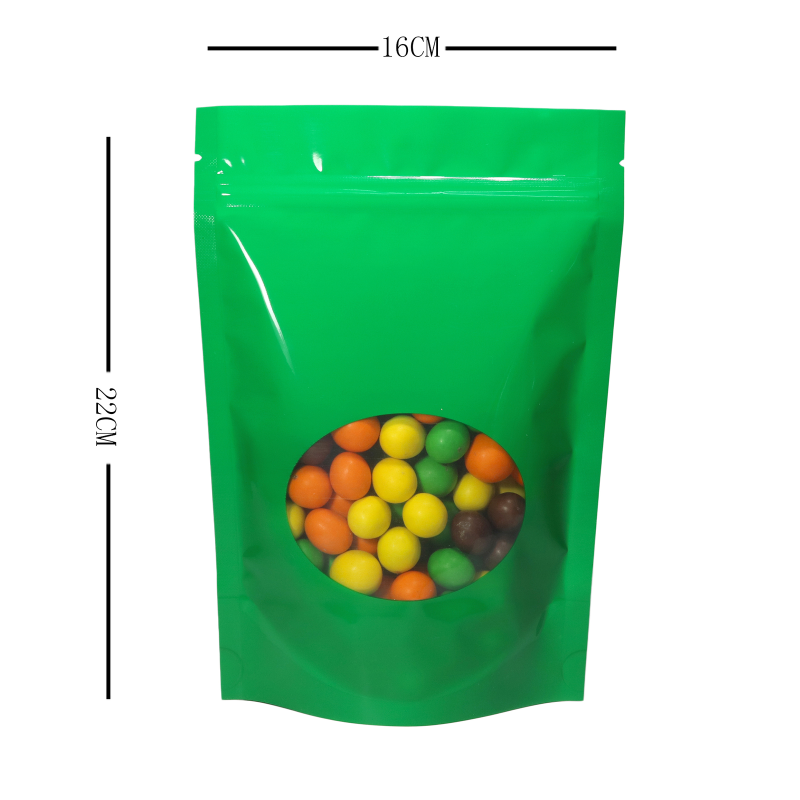 Reusable Glossy Green Stand-Up Zip Seal Pouch w/ Window in Many QTY (6.3×8.7″)