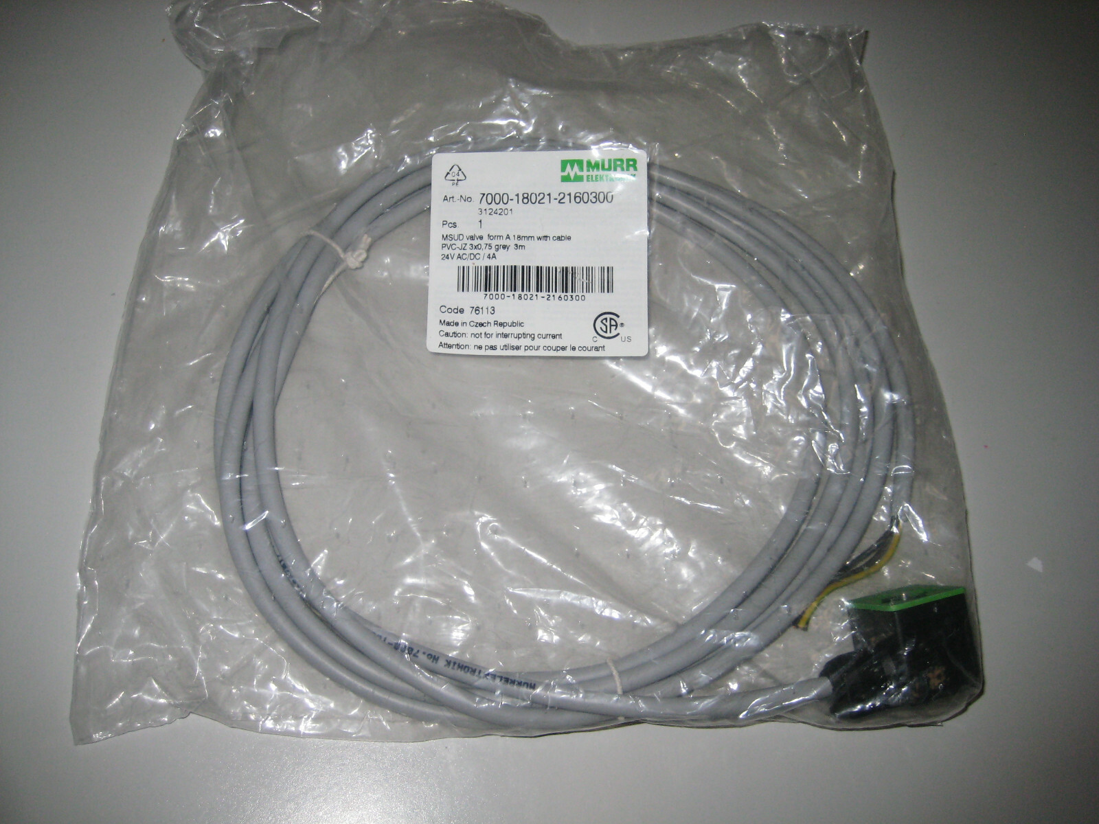 DIN 43650 MURR Solenoid Valve cable 7000-18021-2160300 10 ft 3 meters