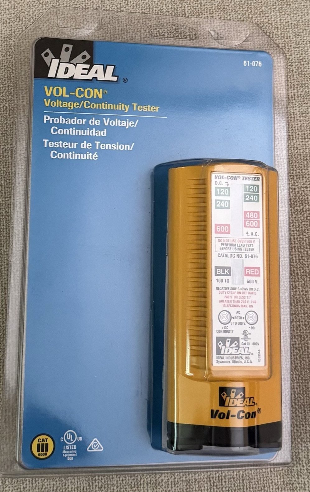 Vol-Con 61-076 Solenoid Voltage Tester AC/DC with Vibration Mode, CAT III 600V