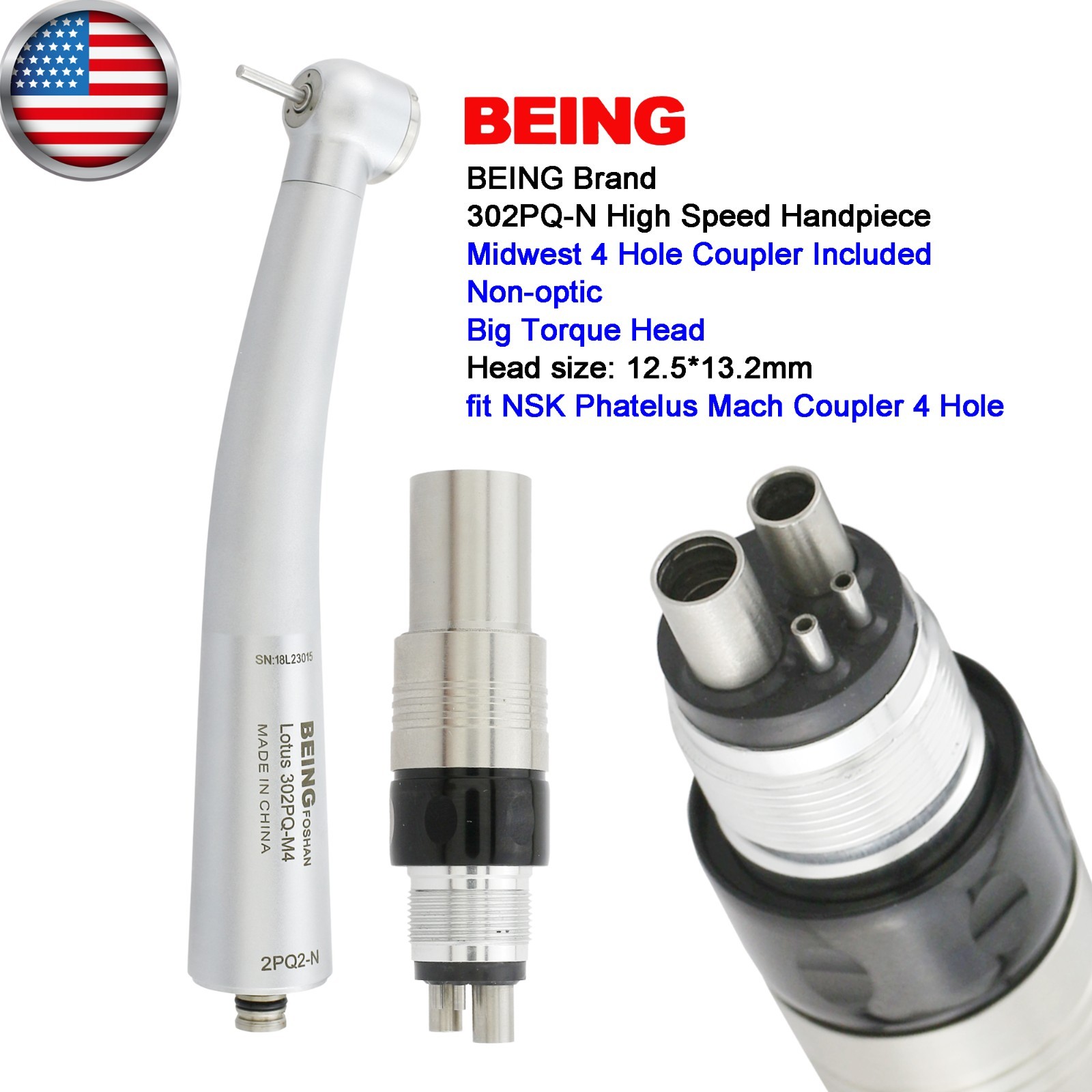 BEING High Speed Handpiece Dental Non-optic Turbine NSK Phatelus Coupler 4 Hole