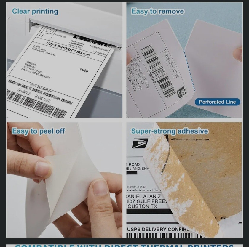 Fanfold 4 x 6 Direct Thermal Labels White Perforated Shipping Labels, 500pcs per