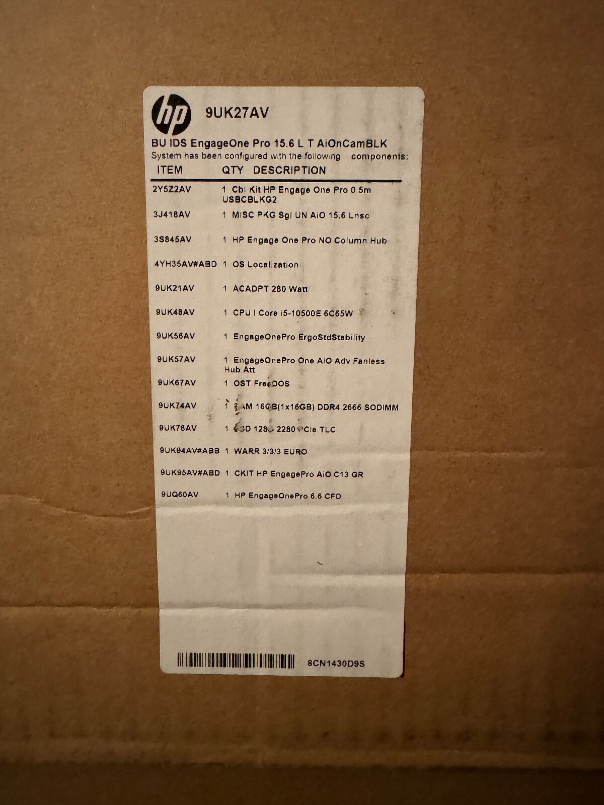 HP Engage One Pro AIO System – 9UK27AV – Shipping inc