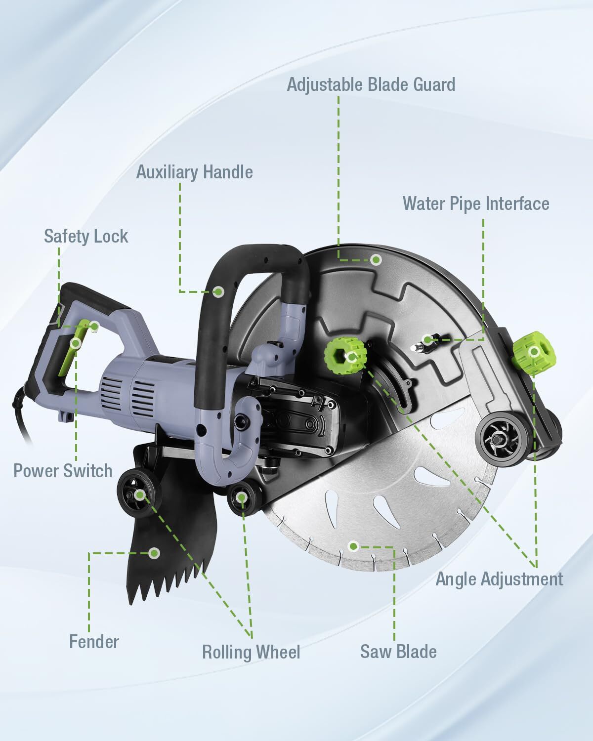 WORKPRO 16″ Wet Concrete Saw 1600W 3100RPM Electric Concrete Saw Max Depth 6.69″