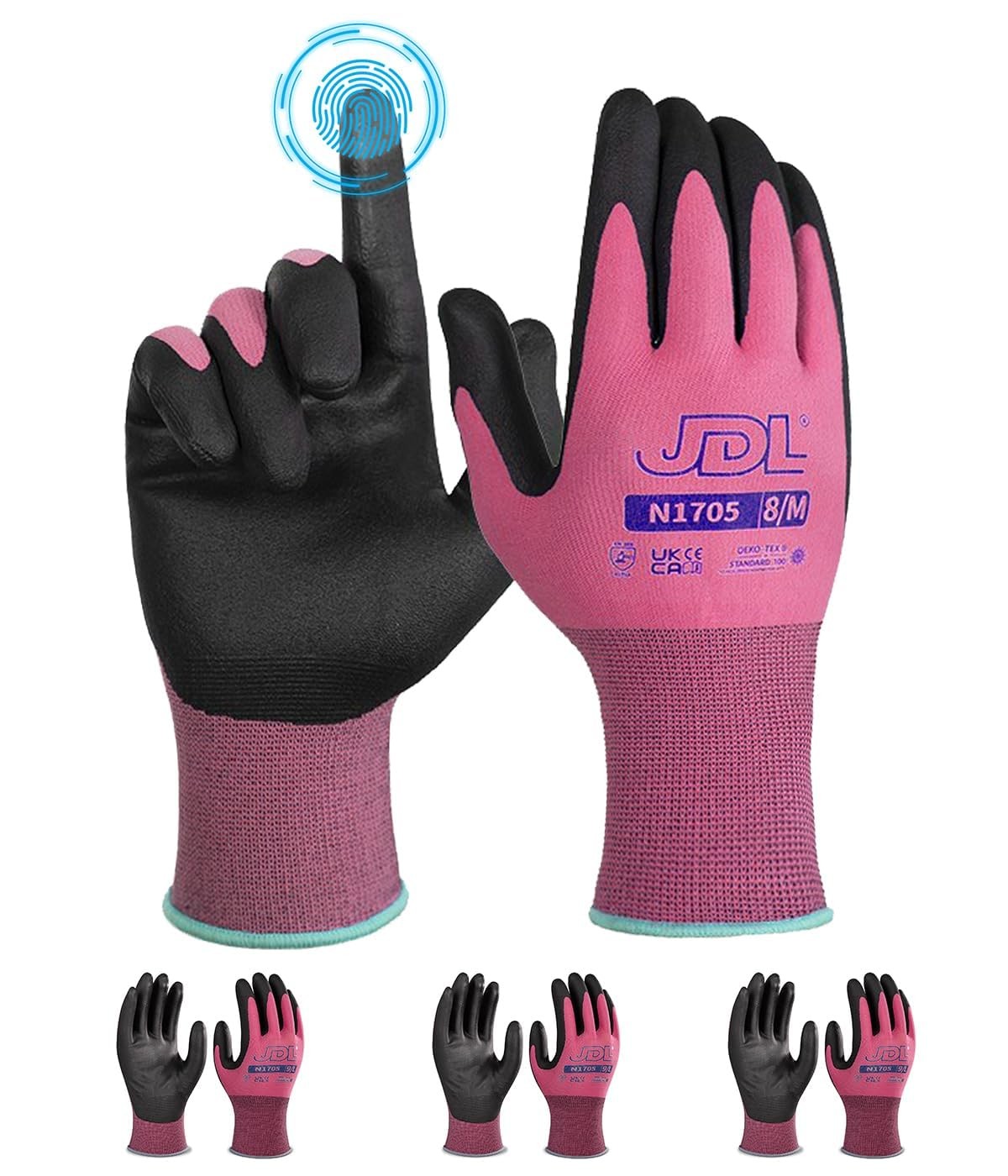 3 Pairs Microfoam Nitrile-Coated Nylon Work Gloves for Women & Men, Touchscre…