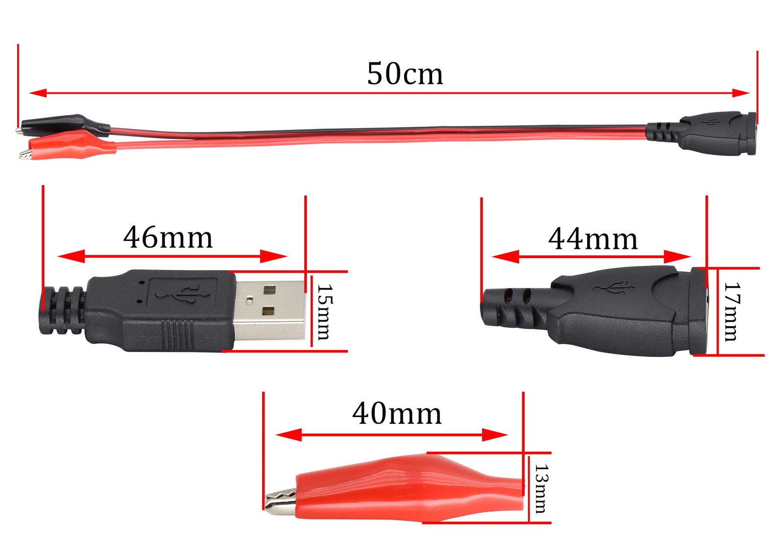 HCFeng USB to Alligator Clip Adapter Cable – Jumper Probe Test Wire red/black