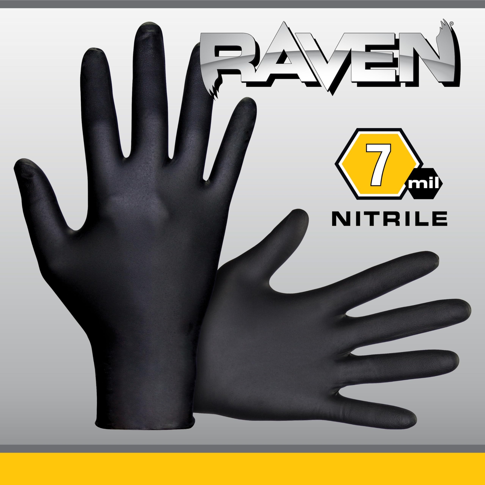 SAS Safety 66518 Raven Powder-Free Disposable Black Nitrile 7-Mil Gloves, Lar…