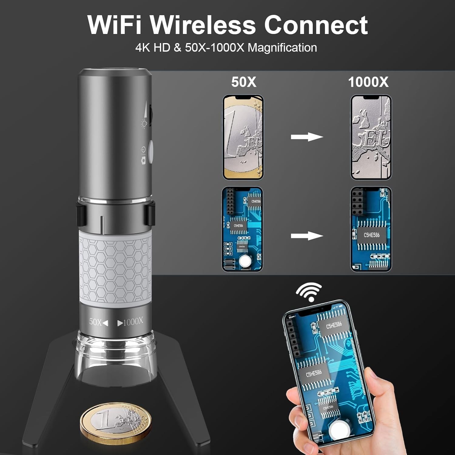 Portable 4K HD Digital Microscope – Wi-Fi Enabled for PC and Smartphone Use