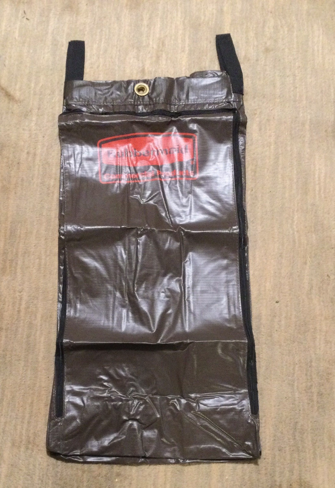 RUBBERMAID Housekeeping Cart Canvas Vinyl Lined Bag Zipper Brown New