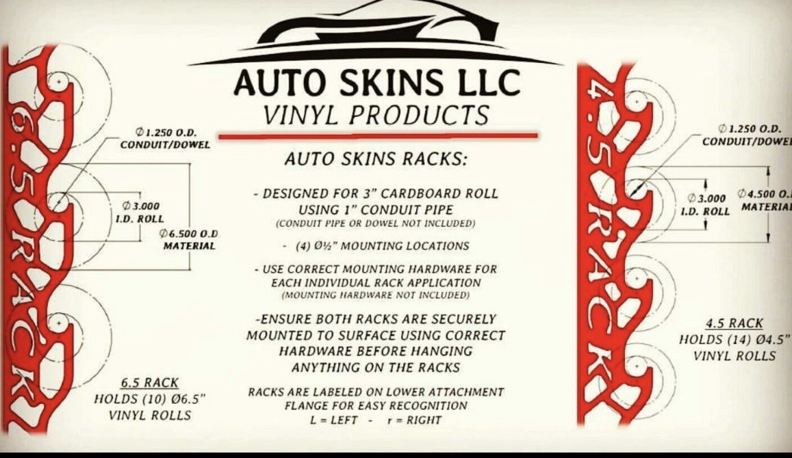 Auto Skins Wrap Vinyl Storage Racks wall hold 10 rolls vinyl window tint film