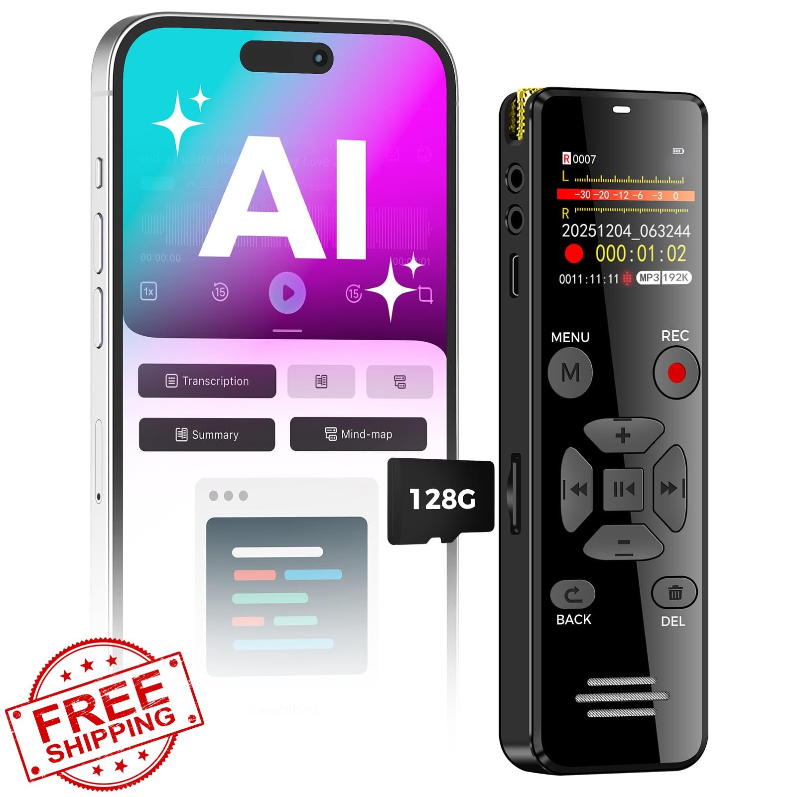 YIVIDA 128GB AI voice recorder transcribe