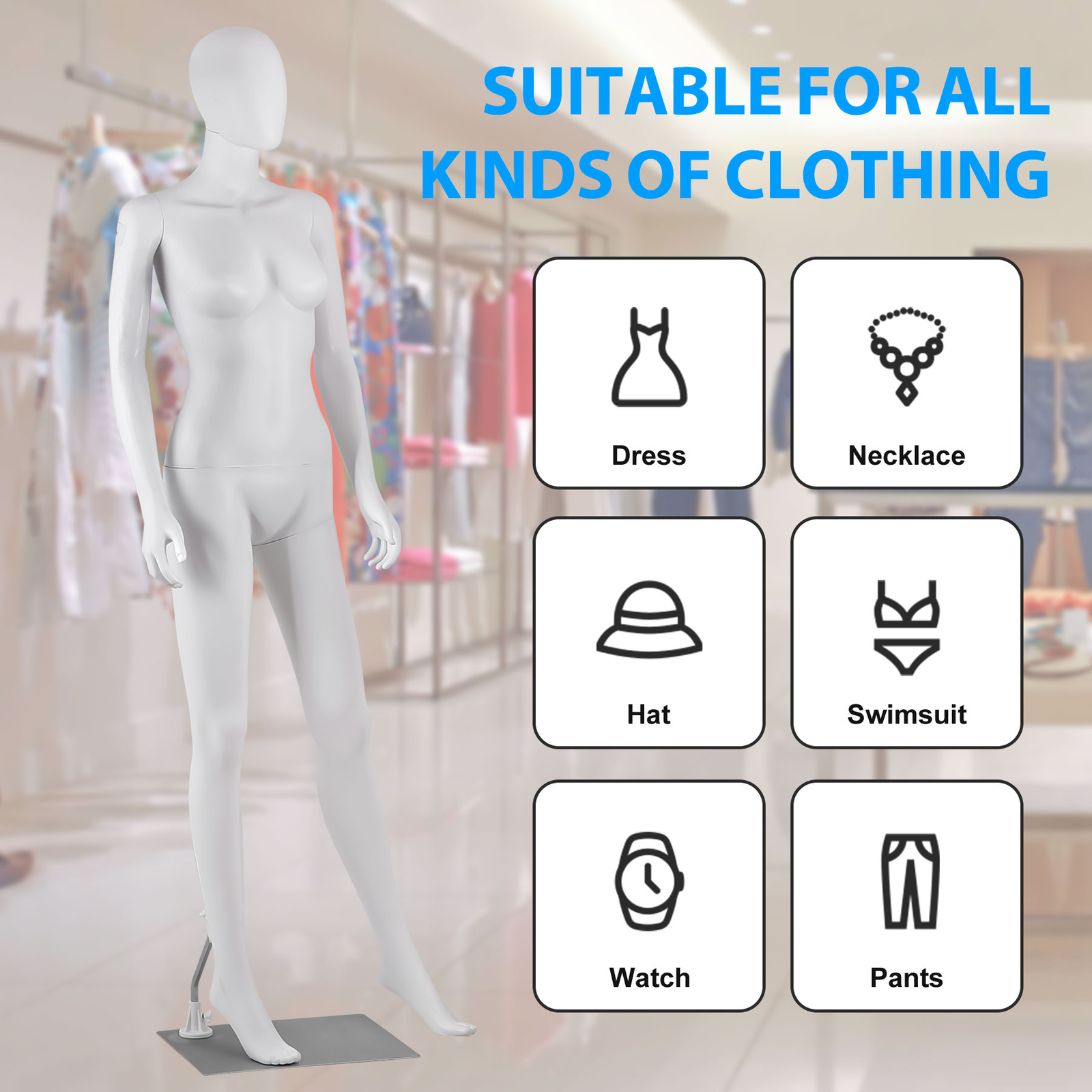 70″ White Female Mannequin Full Body Maniquine Model Stand w/ Adjustable Posture