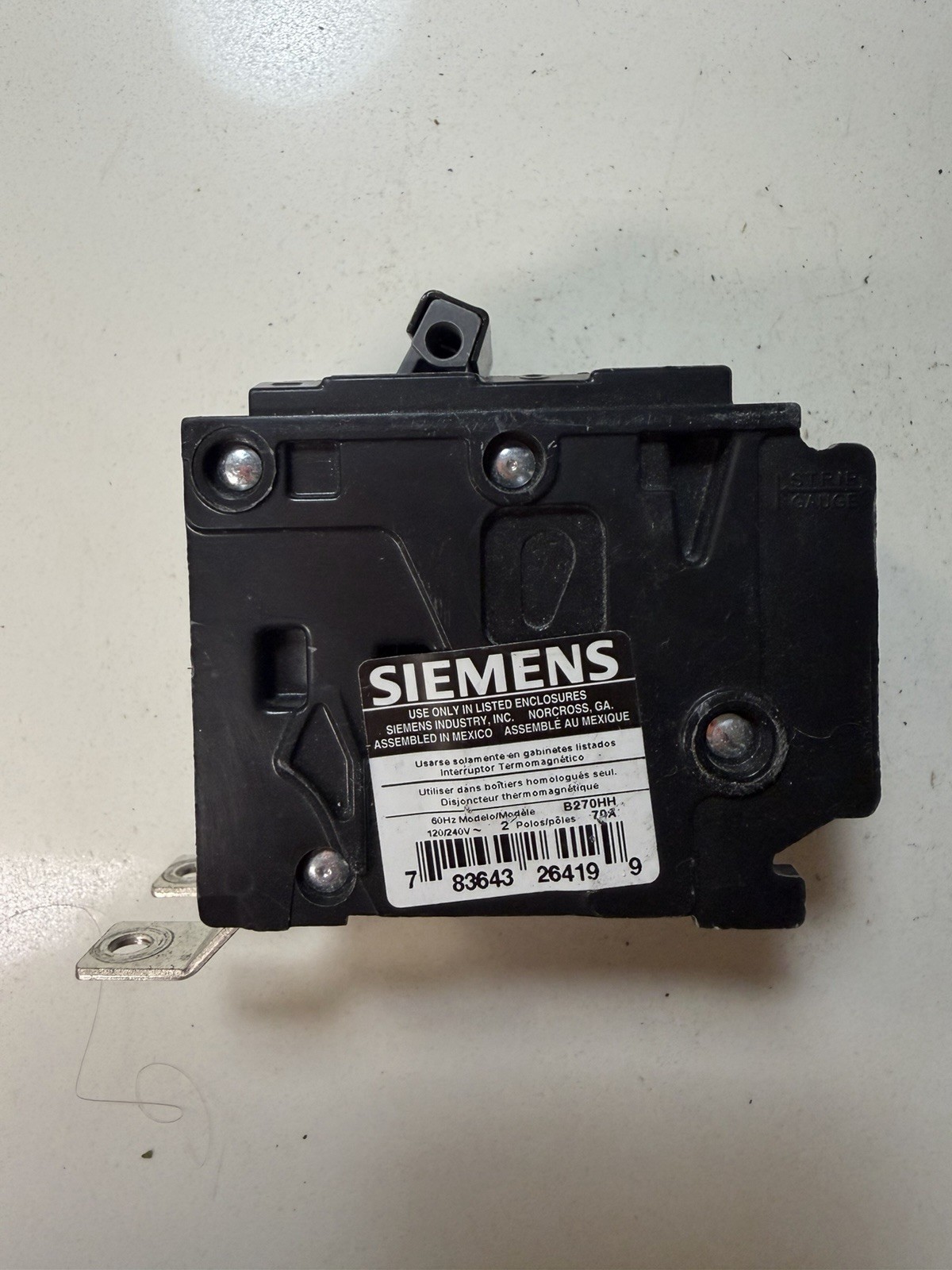 Siemens B270HH Circuit Breaker, 70A, 2 Pole, 201-250V, Trip Indicator