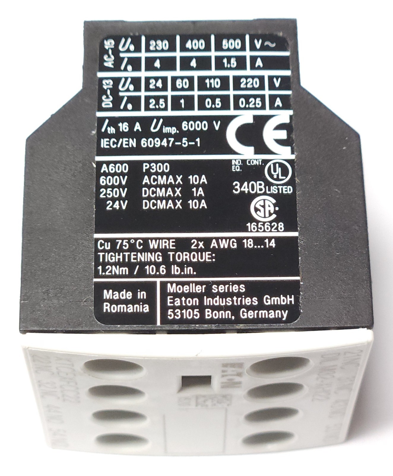 EATON MOELLER DILM32 XHI22 XTCEXFCC22 Top Mount Auxiliary Contact Block 2 NC 2 N