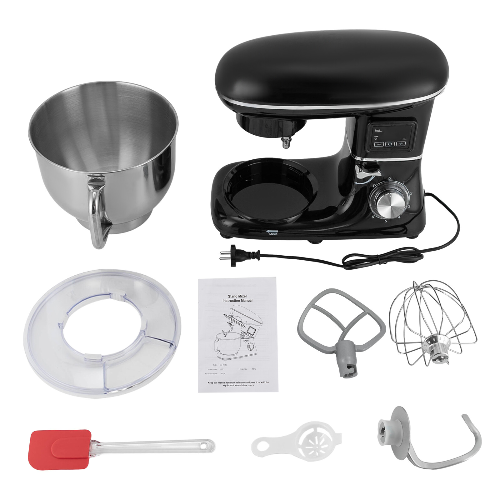 Commercial Stand Food Mixer Processor 6.5Qt Electric Dough Mixer 6+1 Speed 1350W