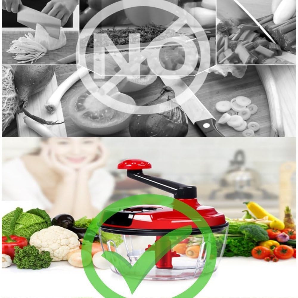 Multi-Functional Manual Food Processor,8 Cup Hand-powered Crank S, Red