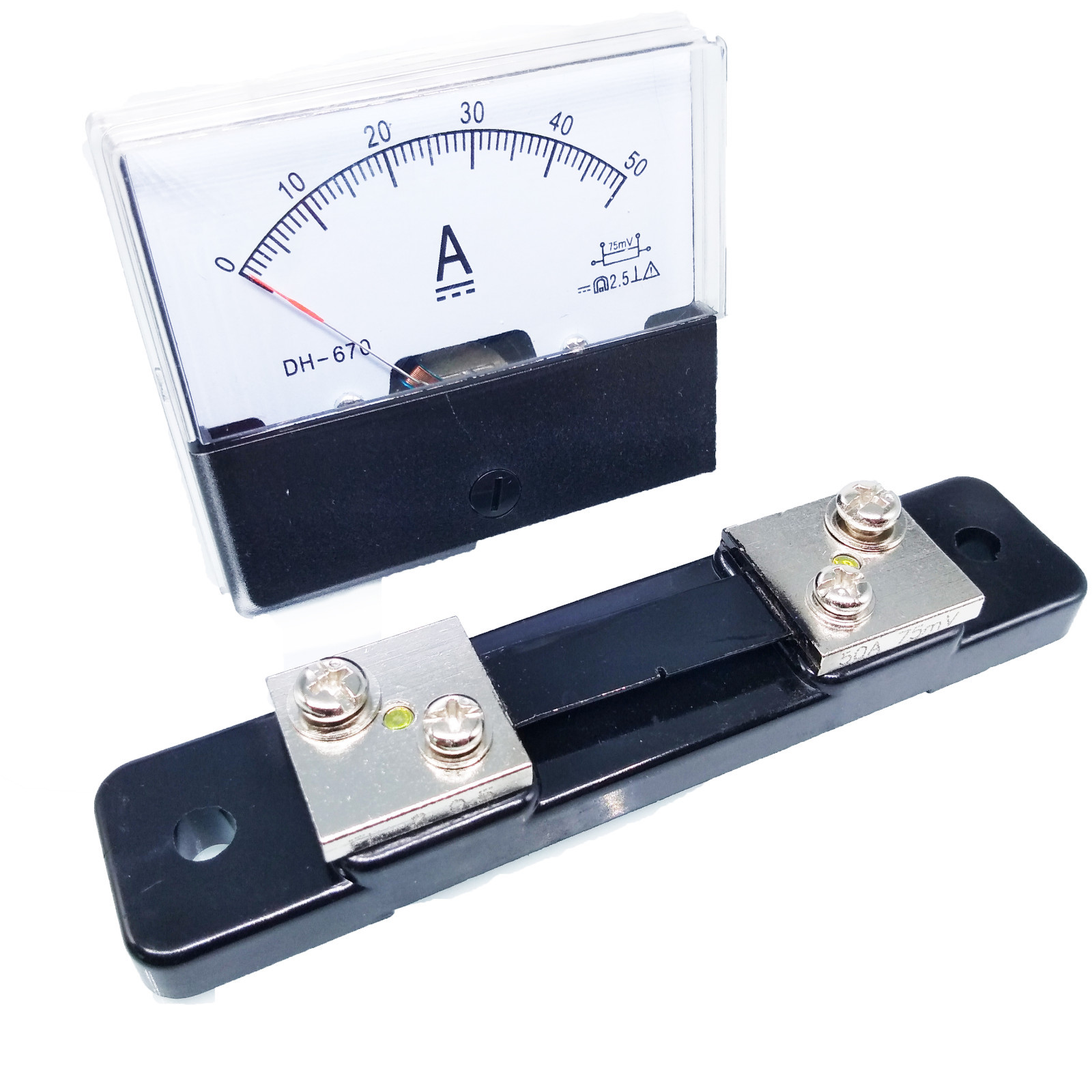 US Stock Analog Panel AMP Current Ammeter Meter Gauge DH-670 0-50A DC & Shunt
