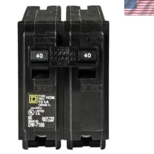 Square D Plug-In Mount Standard Miniature Circuit Breaker 2-Pole 40 Amp 120/2…