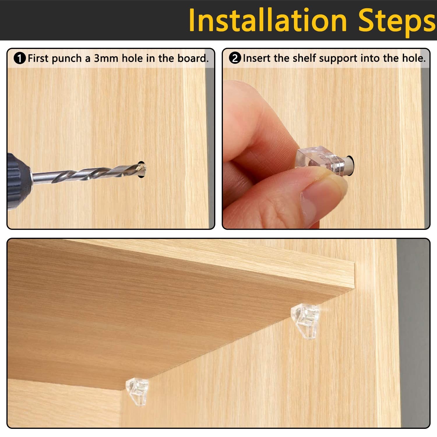 3 Millimeters or 1/8 Inch Shelf Support Peg，Support 3mm, Clear (20 Pieces)