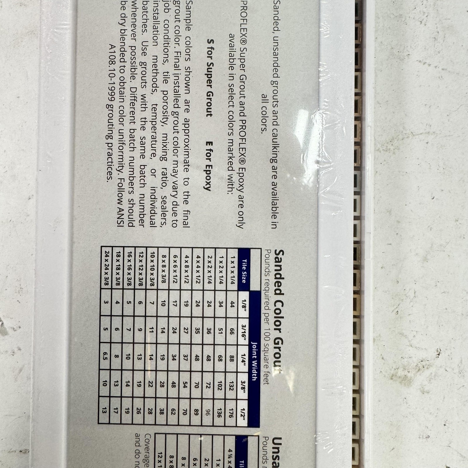 PROFLEX Grout Color Sample Kit Tile Selector Board Sanded Unsanded Caulk Epoxy