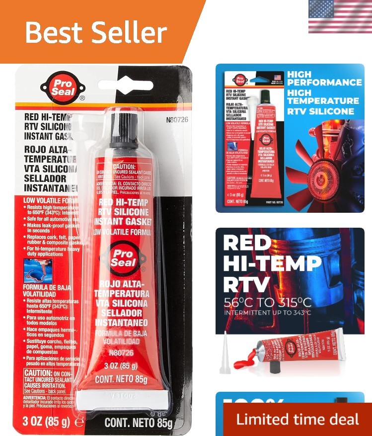 High-Temperature RTV Silicone Sealant, 3 oz, Waterproof & Sensor-Safe Red