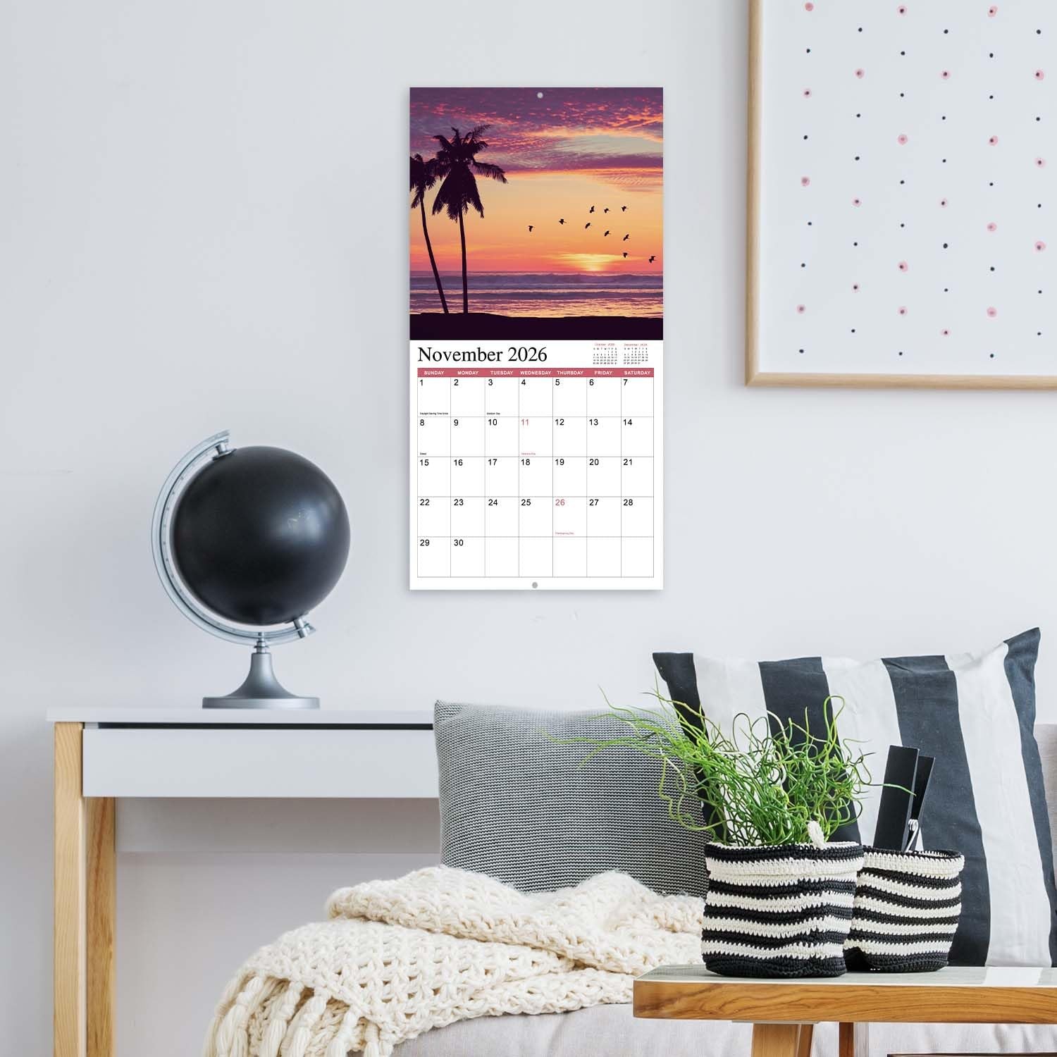 2026-2027 Wall Calendar BEACHES, 18 Months Hangable Calendars, green
