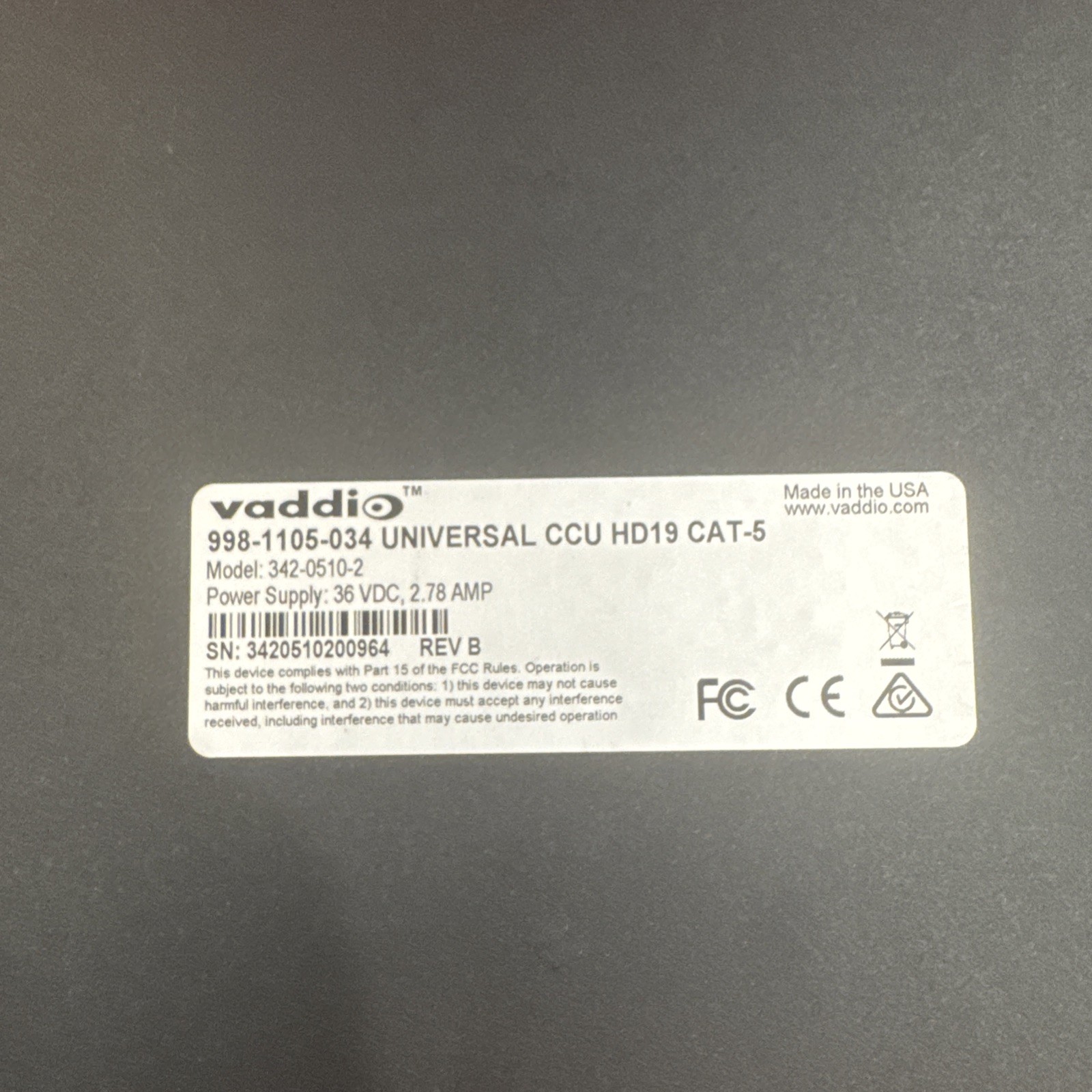 VADDIO CLEARVIEW HD-18 Video Camera, 998-6900-000 Complete
