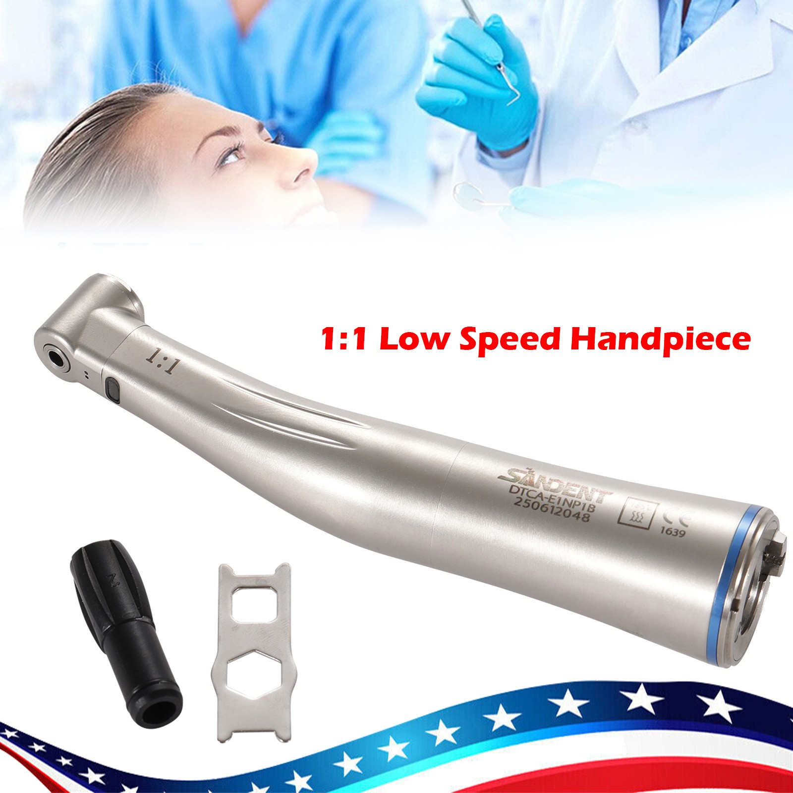 1-5 SANDENT LED Dental 1:1 Fiber Optic Contra Angle Low Speed Handpiece NEW