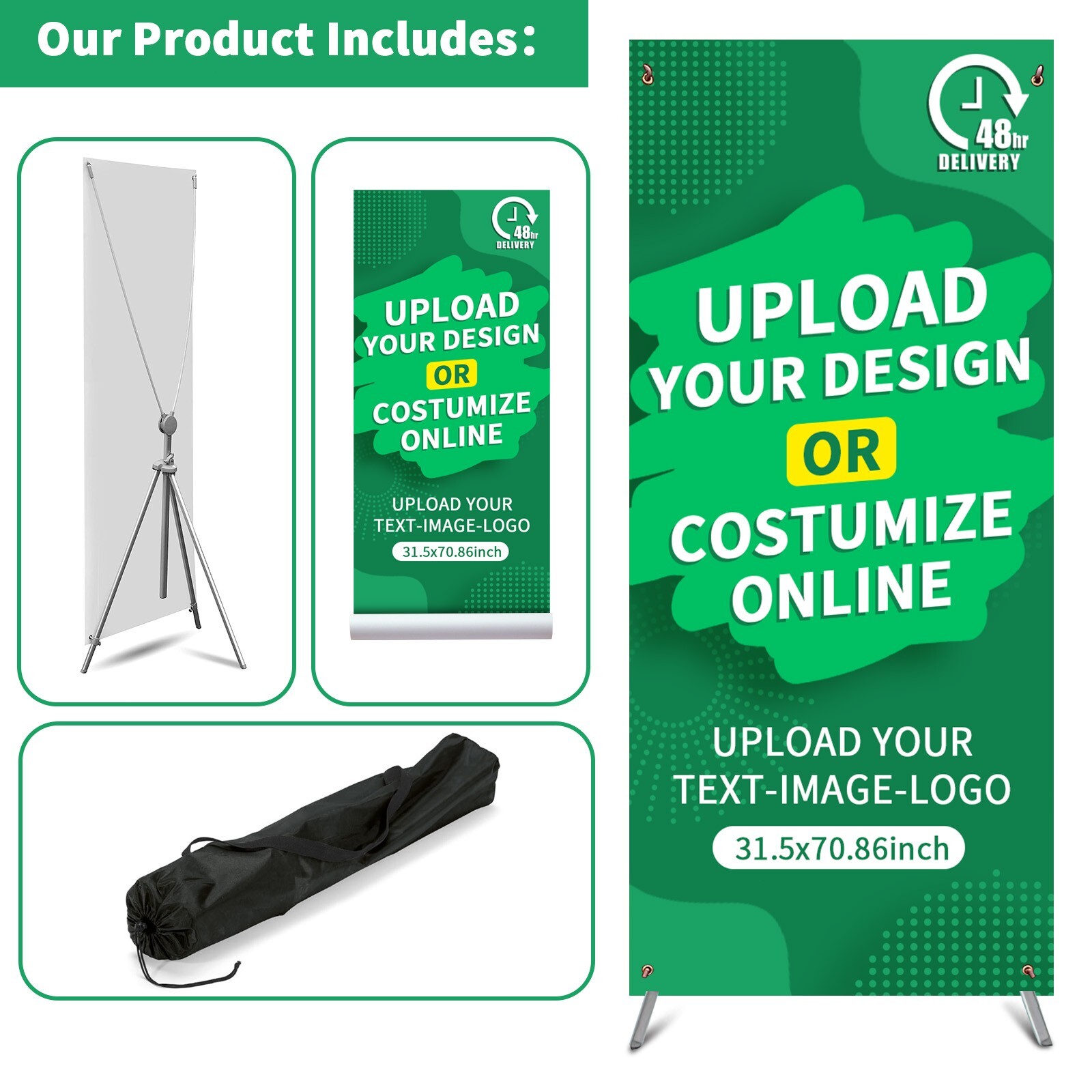 Custom Banner with X Stand-Foldable Stand with Handbag-31.5×70.86in