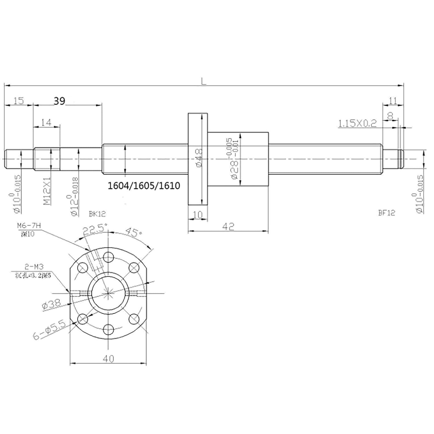 Ball Screw CNC Parts SFU1605 RM1605 16mm 450mm with Metal Deflector Ball Screw n