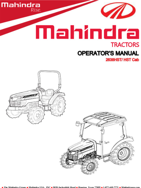 Mahindra 2638 HST / HST CABIN Tractor Operator’s Manual PDF / USB / Printed