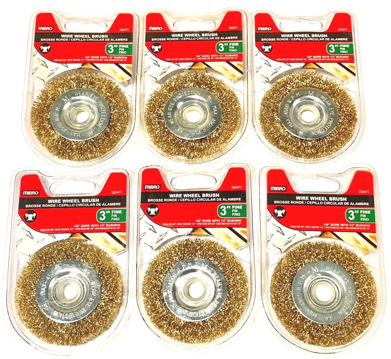Mibro 3″ Crimped Wire Wheel Brass Brush 6 Pack