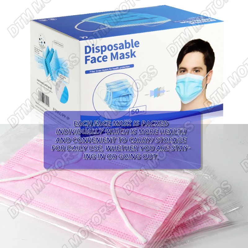 PINK Disposable Face Mask 100PCS Non Medical 3-Ply Earloop Dust Cover Masks