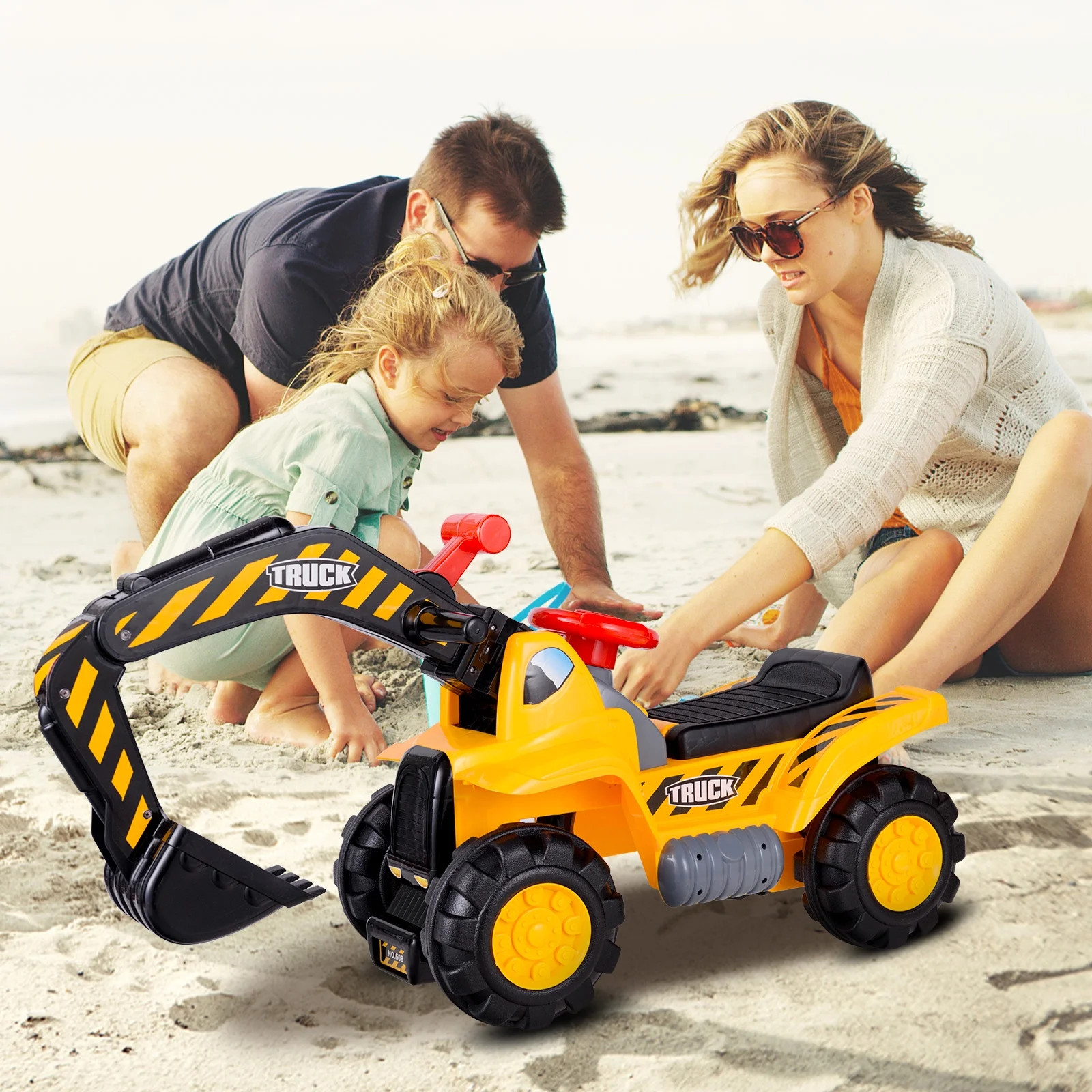 Costway Toddler Ride On Excavator Digger Truck Scooter Seat Storage w/Sound&Hel