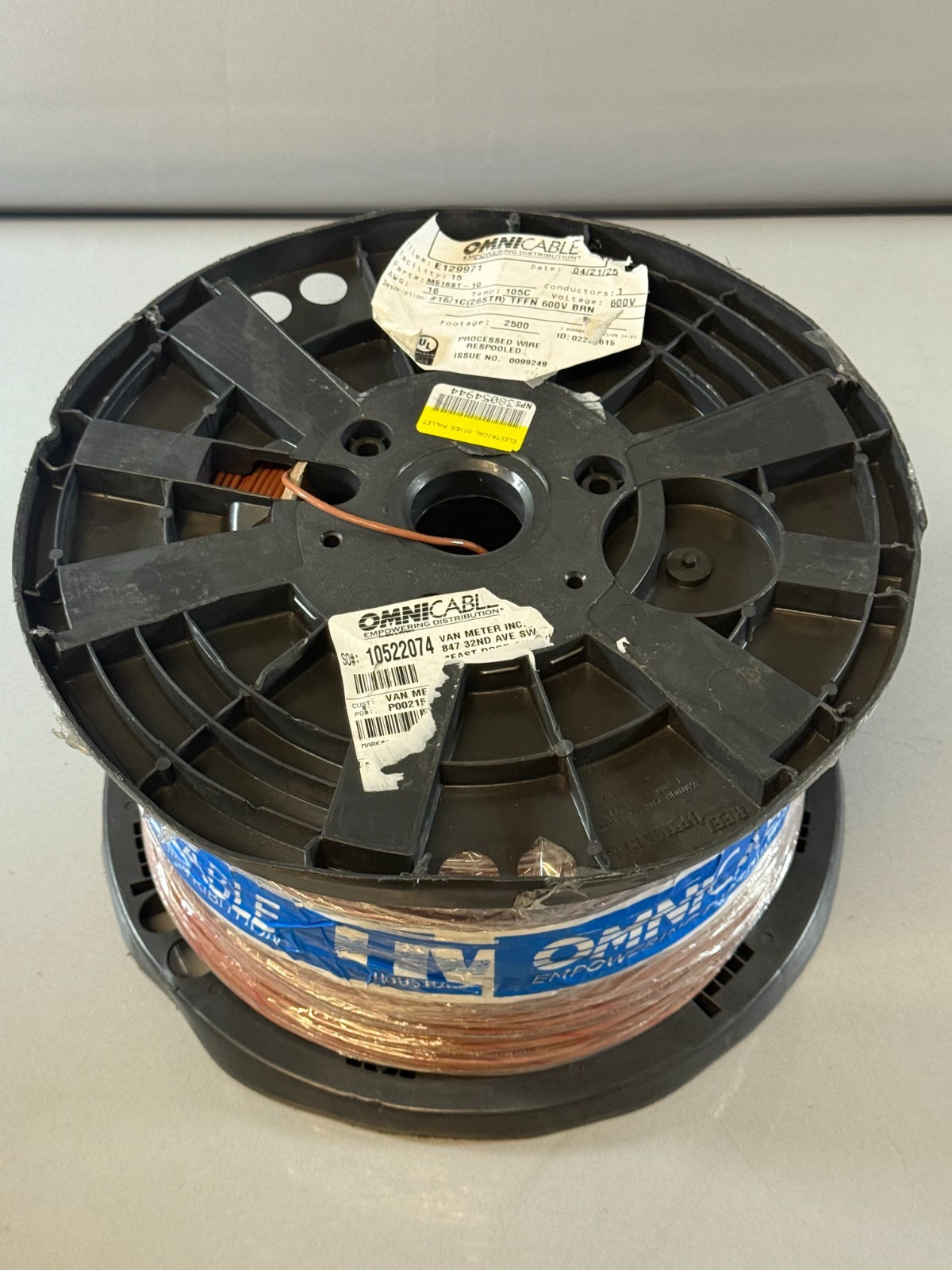 Omnicable M516ST-10 TFFN 600VAC Building Wire, 16AWG, 26 Strands, Brown